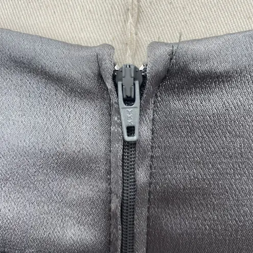 Vintage 90s Column Gown Sleeveless Square Neckline Maxi Slinky Silver Gray XS