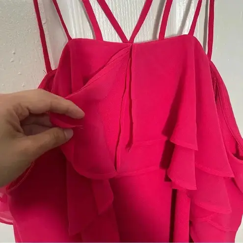 Fourteenth Place Cold Shoulder Double Ruffle Pink Mini Dress | size XSmall
