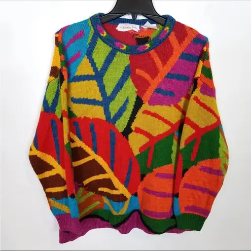 Vintage Christine Foley Botanical Knit Sweater Farm Rio Vibes Red Size 12