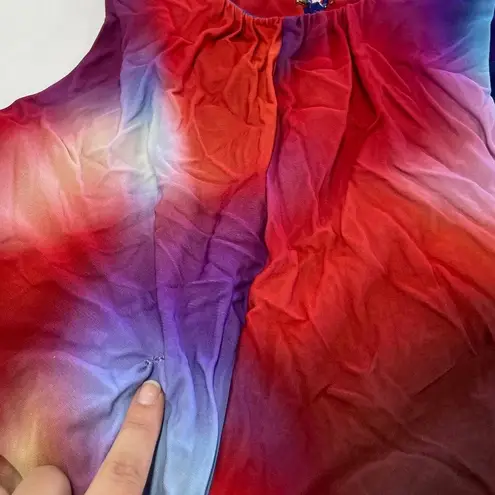 Rebecca Vallance Dress Womens 8 Red Blue Del Prado Midi Cutout Side Psychedelic