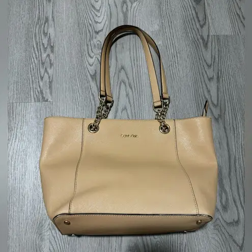 Calvin Klein  Designer Handbag Tan Beige Large Shoulder Bag Women’s Leather Tote