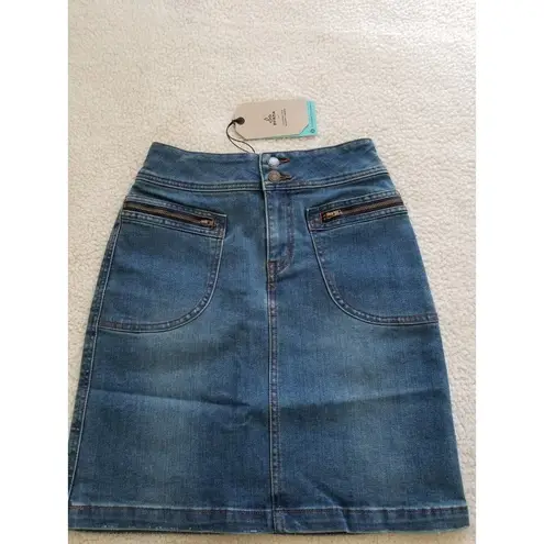 prAna  Broadway Organic  Stretch Cotton Jean Mini Skirt True Blue Size 0