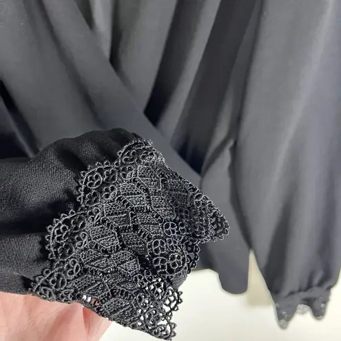 Sézane Sezane Abelia Blouse Black Wrap Style V-Neck Top Size 36 US 4 Lace Cuff Feminine