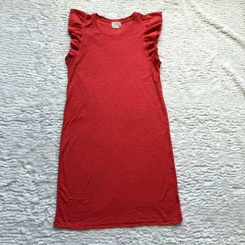 Nation Ltd Elliot Fused Ruffle Flutter Sleeve Dress S Red Orange Pima Cotton