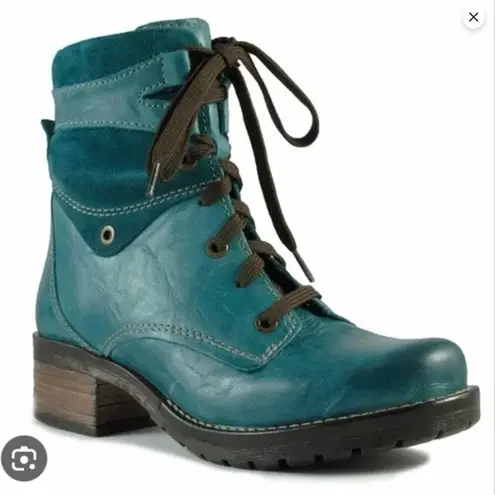 Dromedaries Kara Teal Leather Combat Boot, EU 39 Blue Size 9