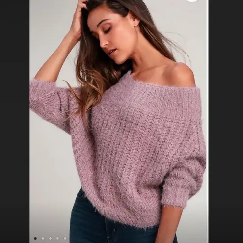 Lulu’s Feeling It Mauve Pink Soft Eyelash Off Shoulder Sweater Size undefined