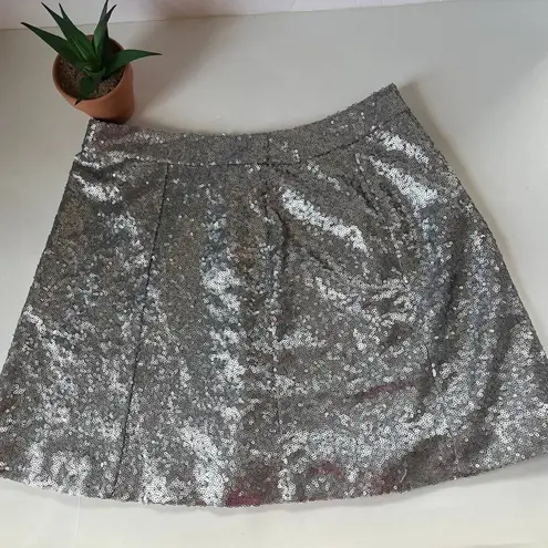 Decree Sequin Mini Skirt Sz M Silver Y2K Clubwear Festival Glam Party Bling