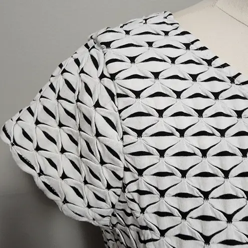 Sharagano Sharango white abstract knit aline midi dress size 8