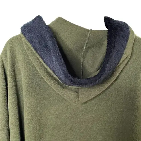 Womens Hooded Cape Fleece Poncho Fur Trim Green Size OS Le Moda u
