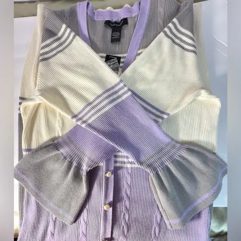 Ashley Stewart Lavender and Gray Striped Cardigan