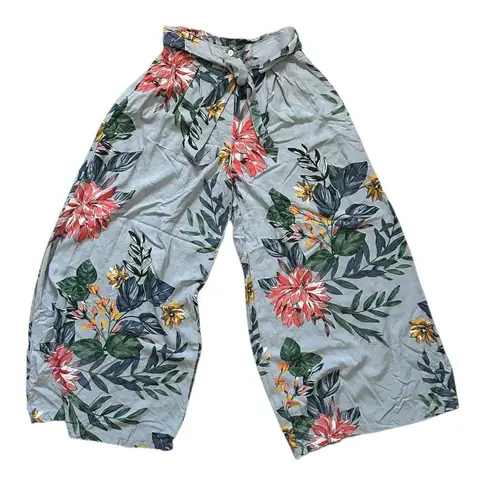 Patrons of Peace Pants Womens Small Gray Blue Floral Tropical Wide Leg Palazzo