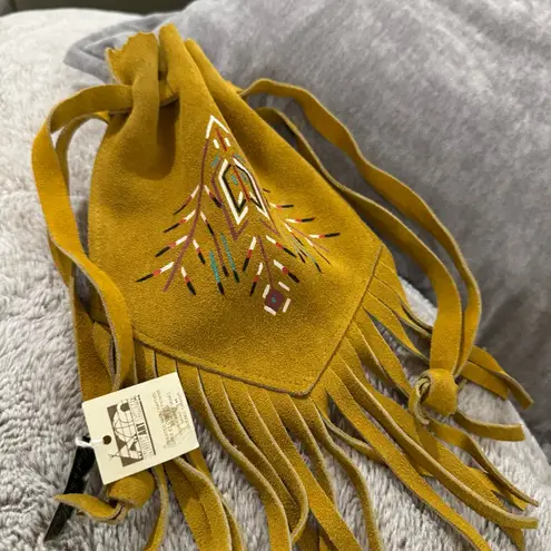Hand painted suede fringe small bag satchel Tan