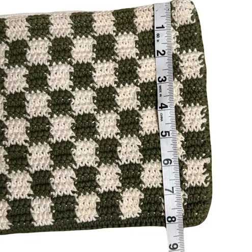 Clare V Woven Flat Clutch Tabs Crochet Olive Cream Bag Green