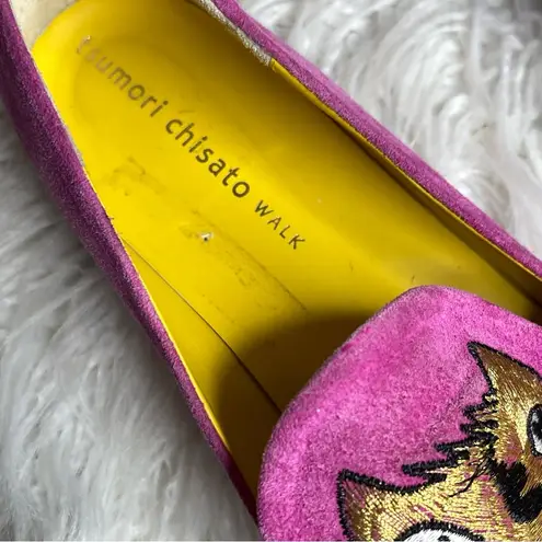 TSUMORI CHISATO Walk shoes flats with Pink Suede and embroidered Cats on top Size 7