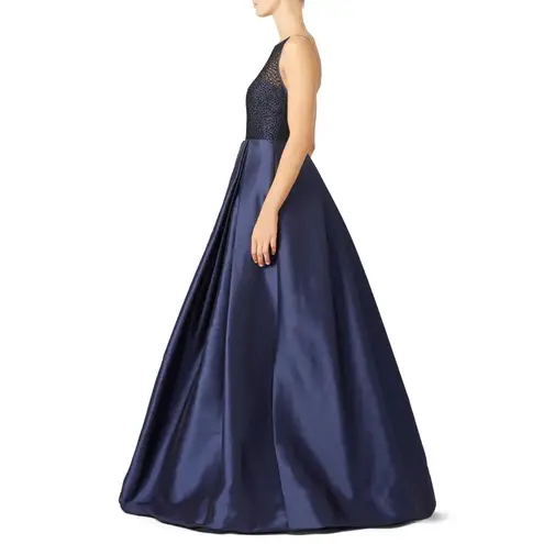 Monique Lhuillier ML Francesca Puff Ball Gown Dress in Navy Blue Size 10