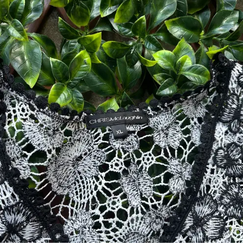 Chris McLaughlin Women's crochet cardigan with floral pattern early 2000’s Black Size XL