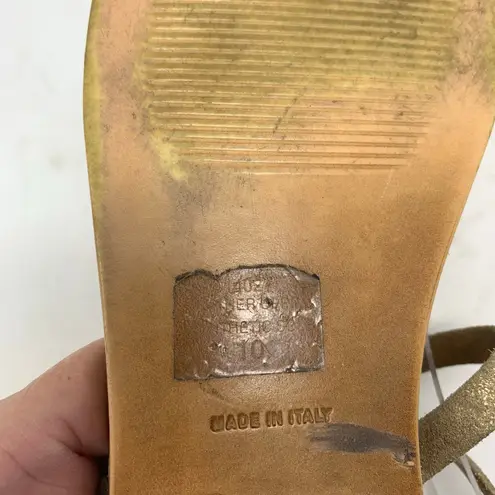 Niccolo Vacari Thong Sandals Tan Leather Gold Made in Italy 10 Flat Minimalist