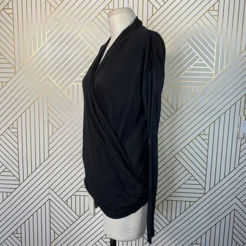 Alice + Olivia  Air Top Long Sleeve Blouse Faux Wrap‎ Draped Black Size Small