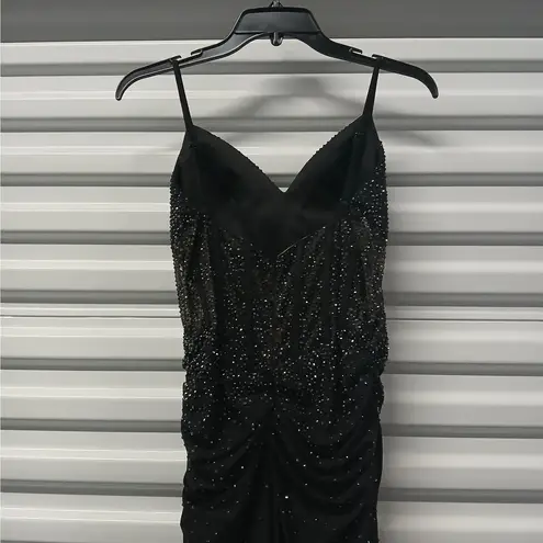 Faviana $478 NWT Women's Formal Evening Gown Size 6 Black Beaded Dress Prom