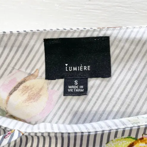 Lumière New Floral Striped One Shoulder Long Sleeve Shirt Grey Multi