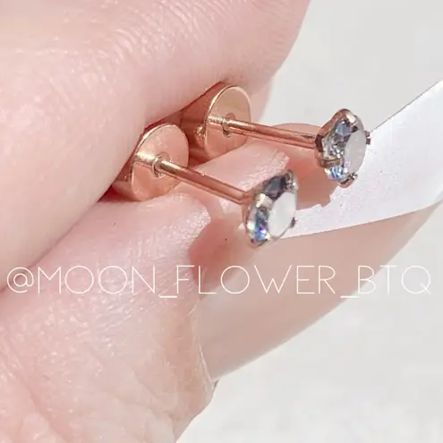 Tiny Rose Gold Rainbow CZ Flat Back Earrings Pink