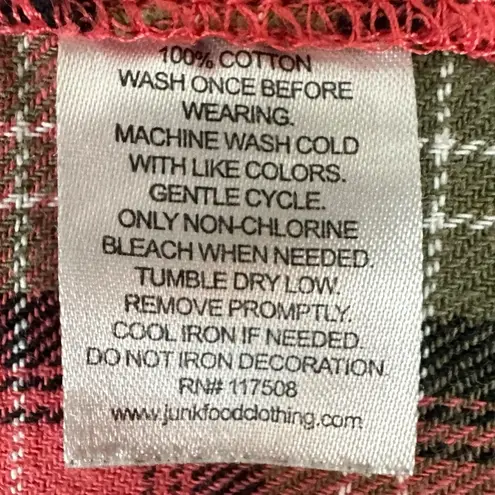 Retro 90s Large Junk Food Peace Sign Plaid Flannel Grunge Fall Red Logo Patch