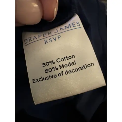 Draper James Blouse Women's Navy Blue Preppy Southern Eyelet Sleeve Sz L New