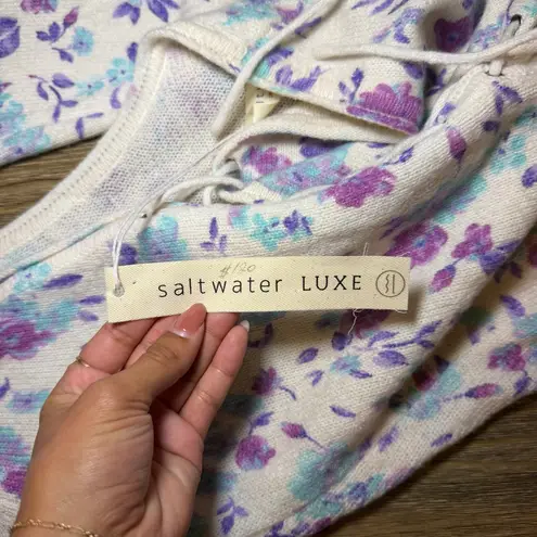 Saltwater Luxe Purple and Blue Vittoria Floral Sweater Medium
