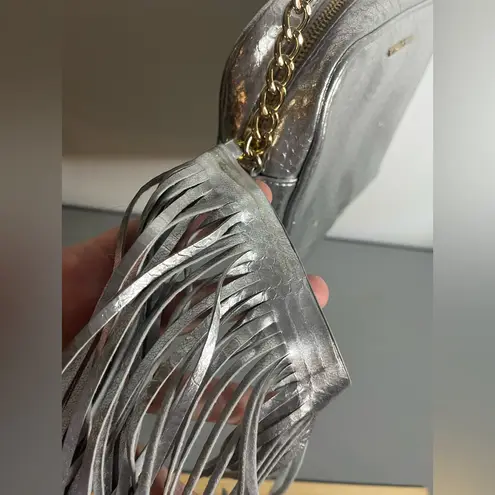 Victoria's Secret Victoria’s Secret Silver Metallic Snakeskin Embossed Chain Crossbody Bag Fringe