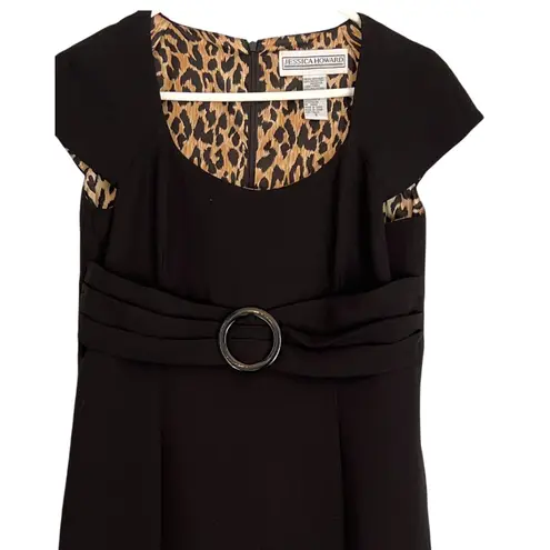 Jessica Howard Black Dress Womens Size 8 Cap Sleeve Lined Scoop Neck Zip Vent