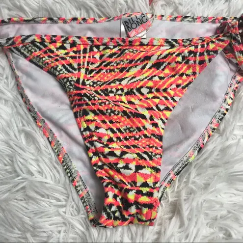 Billabong NEW NWT  Bikini Bottoms Swim Fringe Tie Tribal Pink Black Neon Small