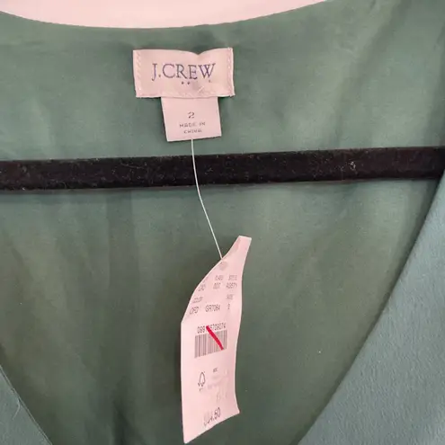 J Crew Emerald Green V Neck Button Front Puff Sleeve Peplum Top Size 2