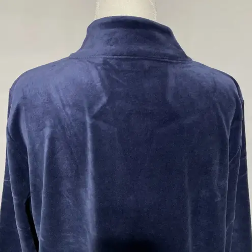 Denim & Co New Velour Notch Neck Long Sleeve Top Navy Blue Size Medium