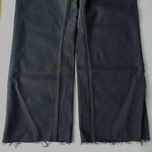 ASKK NY Crop Slim Wide Leg Jeans Raw Hem Black Resin Size 28 NEW