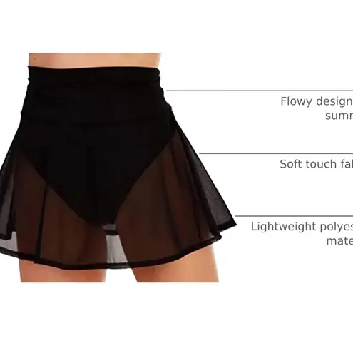 NWT Womens Sheer Mesh High Waist Mini Skater Skirt Black Small