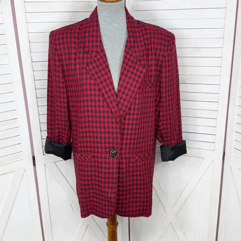 Vintage Chad Stevens Buffalo Check Long Boyfriend Blazer Red Black 12