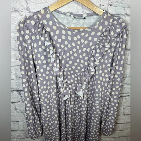 ZARA  Purple Polka Dot Ruffle Front Midi Dress Womens‎ size medium