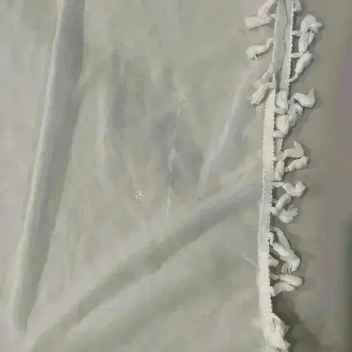 Adreamly Women’s Beach Swim Cover Up White Kafton White Pom Pom Trim Small