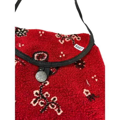 Vintage Tsunami Red Floral Wool Crossbody Bag With Black Trim & Zipper Closure Red