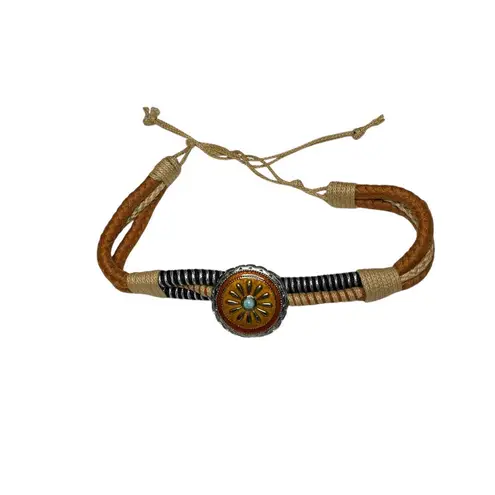 Handcrafted Leathercraft Accessory Belt Turquoise Accent Brown