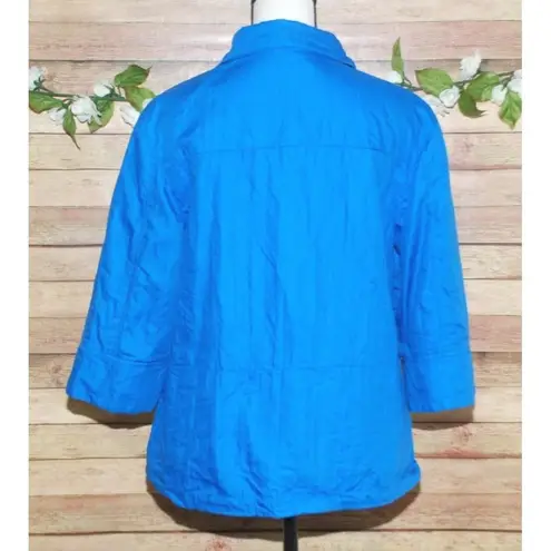 Coldwater Creek Blue Button Up Jacket Size 10 Lined 3/4 Sleeve Pockets