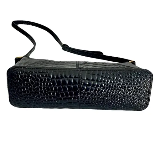 Etienne Aigner Vintage Black Shiny Croc Embossed Leather Shoulder Bag