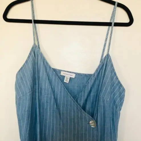 Topshop  Blue Jean Pin Stripe Fold Over Pearl Button Dress- Size 8