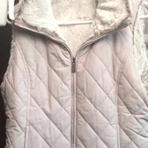 REVERSIBLE Faux Fur Quilted Vest Tan Size M