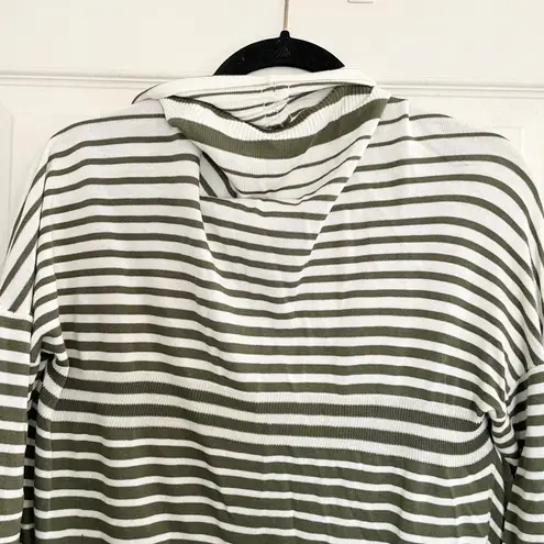 Attitudes by Renée Striped Cardigan Draped Open Front Olive Green White M Office Size M