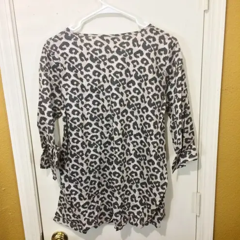 Masai women's M medium leopard print "KIWI TOP" sand brown 3/4 sleeve blouse Black