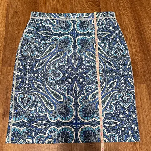 J. McLaughlin  Halle Reversible Skirt Womens Small Scuba Pencil Blue Paisley Geo