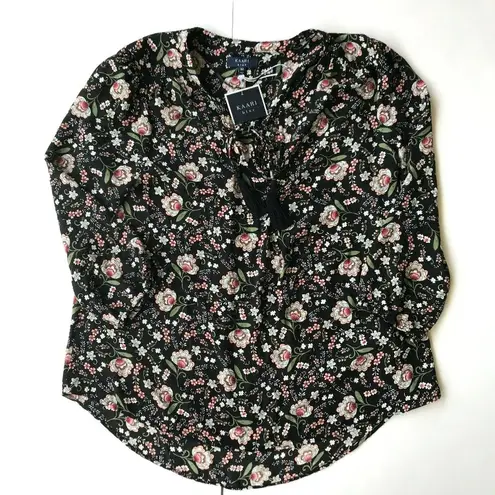 Kaari Blue  Hi Low Floral Blouse Top Medium Everyday Essentials 3/4 Sleev…