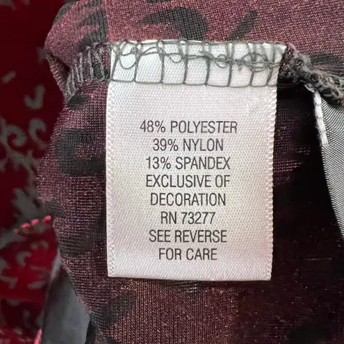 Simply Vera Wang Velvet Burnout Top Womens M Red Sheer Whimsygoth Grunge Vamp Size M