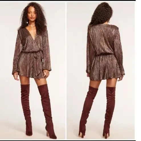 Ramy Brook Multicolor Metallic A-Line Long Sleeves Elise Vincy Dress Size Small